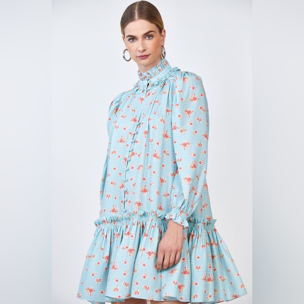 Hunter Bell Blakely 100% silk dress in blue ikat flower (size M)